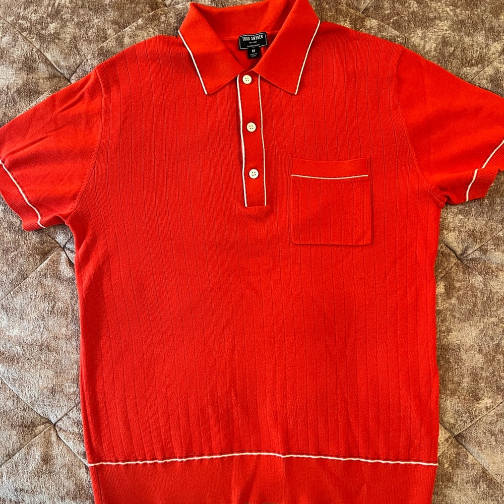 Italian Cotton Silk
Tipped Ribbed Polo
Sweater in Poppy